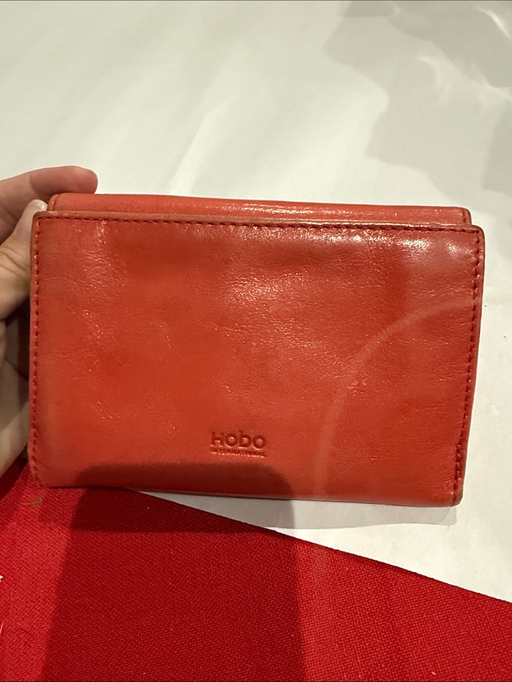 HOBO Red-Orange Smooth Leather Card Wallet